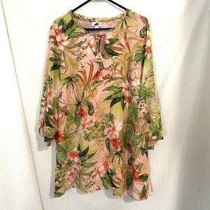 J Jill Womens Pink  Floral Jungle Leaves Blouse Top Size Large